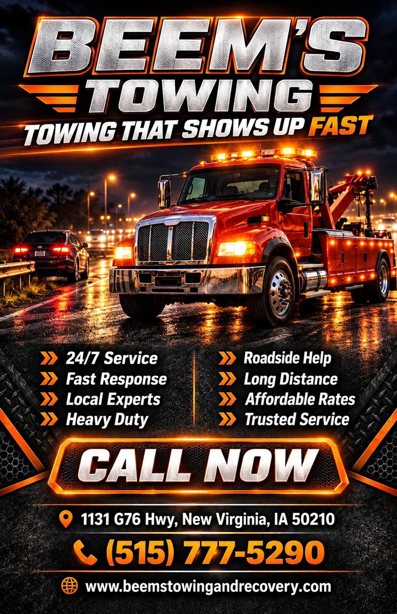 Beem's Towing & Recovery advertisement